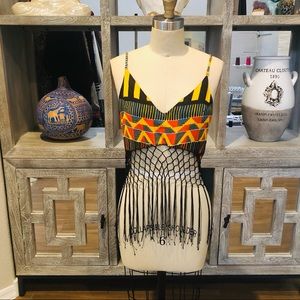 Indah Tribal Print Cami With Fringe